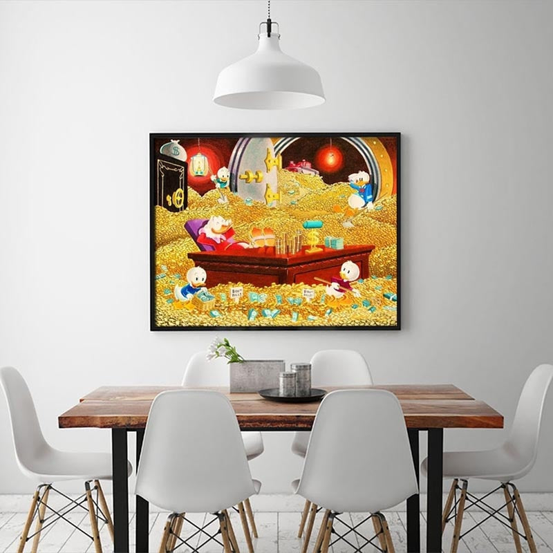 Scrooge Swimming In Money Canvas Painting Oil Print Poster Wall Art HD Picture for Living Room Home Office Broker Decor