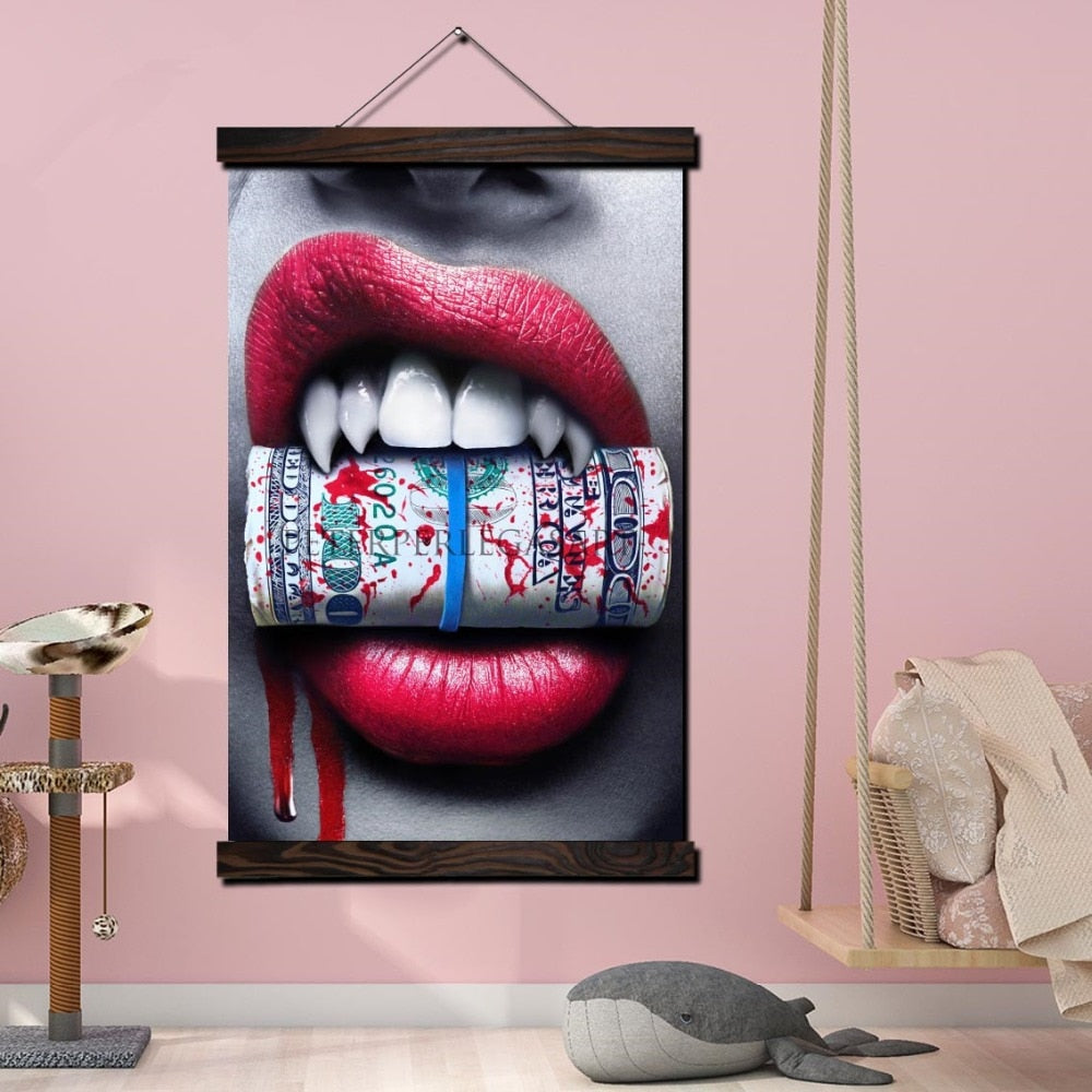 Blood Money Red Lips Scroll Painting Broker Decoration