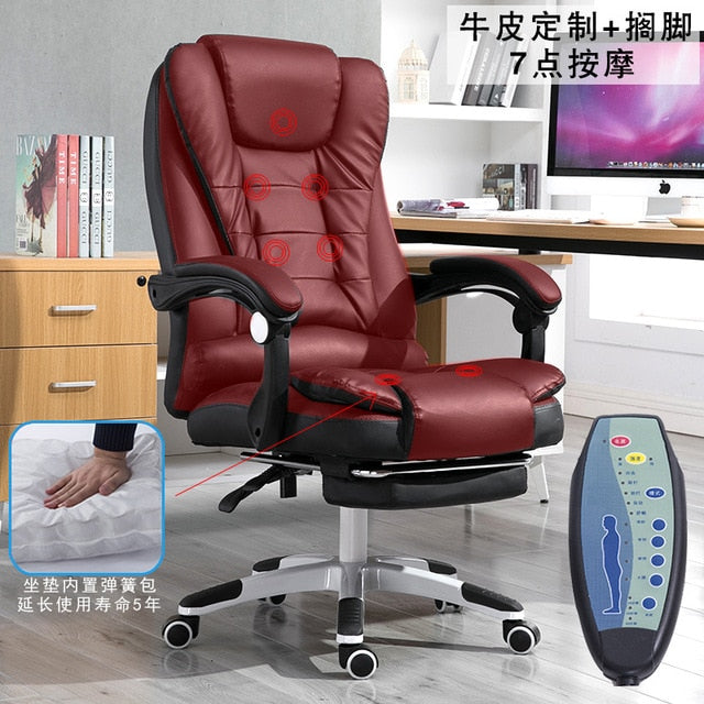 EU Household Work Office Lie Boss gaming Massage Footrest Lift Swivel Main Genuine Art computer game ergonomic leather Chair RU