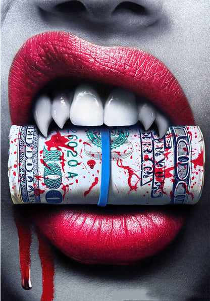 Sexy Red Lips Bite Money and Earth Wall Art Broker Decor
