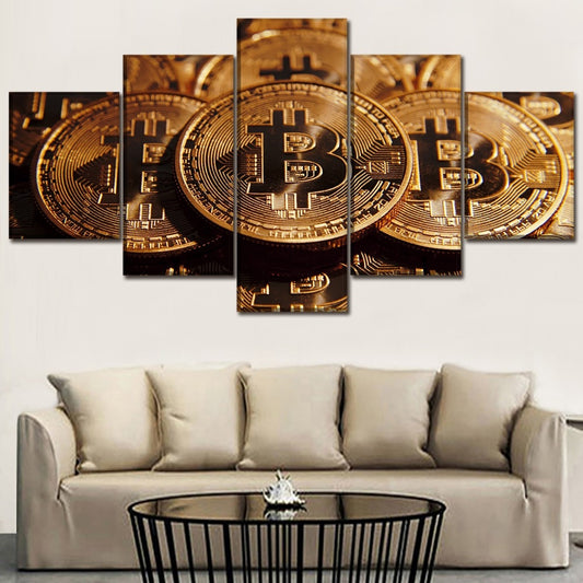 Bitcoin Coin Money Print Painting 5 Piece Canvas Decorative painting on canvas