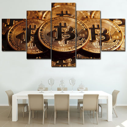 Bitcoin Coin Money Print Painting 5 Piece Canvas Decorative painting on canvas