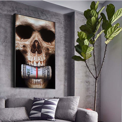Abstract wall Art Canvas Prints Skull With Money Wall Art Broker Decor