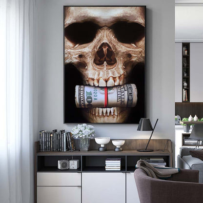 Abstract wall Art Canvas Prints Skull With Money Wall Art Broker Decor