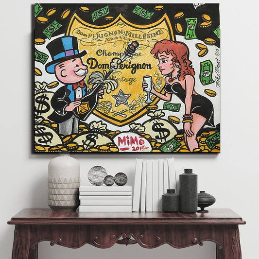 Champagne Money Poster Alec Monopoly guy Painting On Canvas Broker Decor