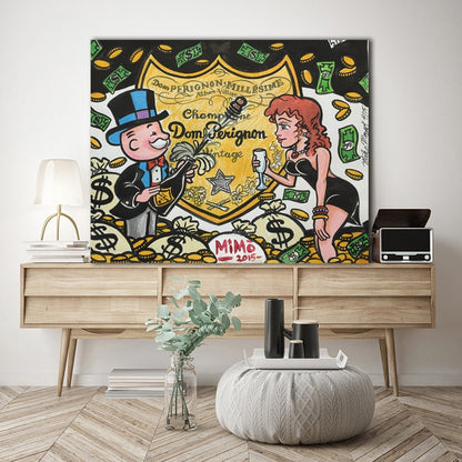 Champagne Money Poster Alec Monopoly guy Painting On Canvas Broker Decor