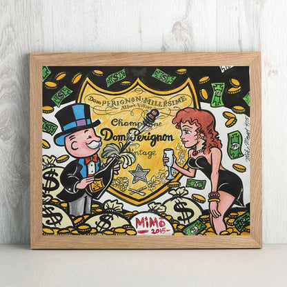 Champagne Money Poster Alec Monopoly guy Painting On Canvas Broker Decor