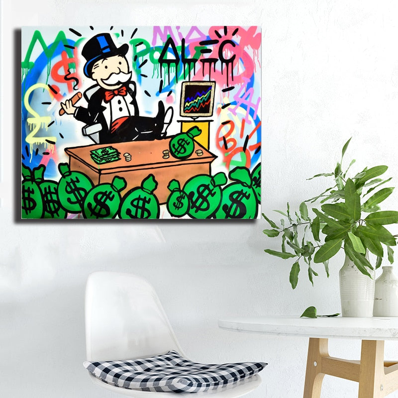 Graffiti Money Bags Alec Monopoly Guy Painting Broker Decoration