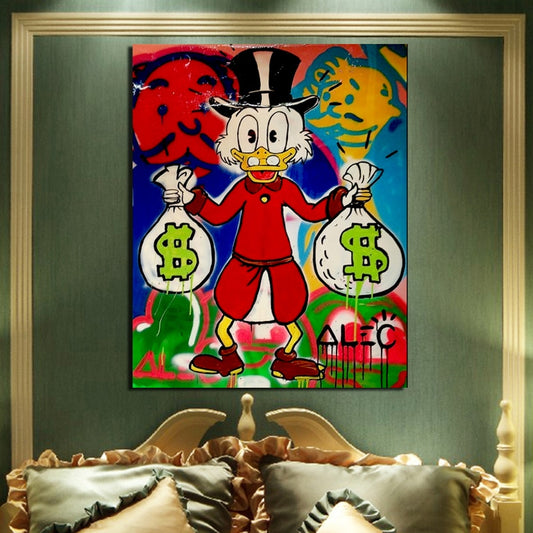 Alec Cartoon McDuck With Money Painting Broker Decor