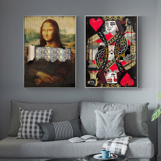 Canvas Painting Money Lisa Poker Card Wall Art Picture for Home Office Broker Decor