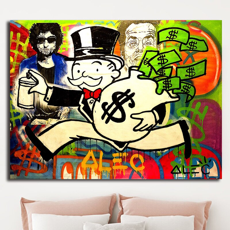 Running with Money Alec Monopoly Guy Canvas Painting Oil Print Broker Decor