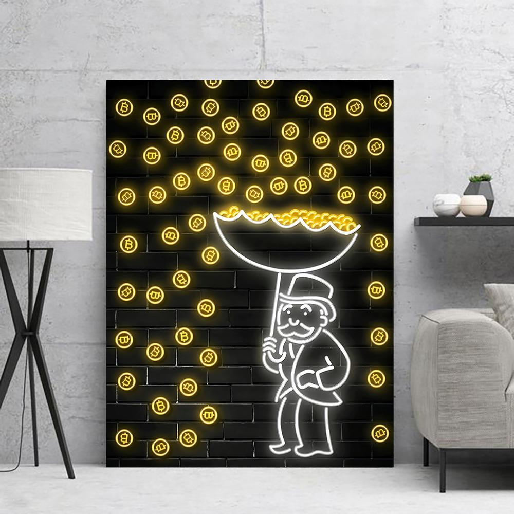Raining Money Hand-painted Wall Art Graffiti Dollar Oil Painting on Canvas