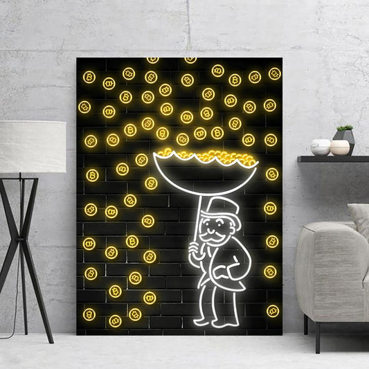 Raining Money Hand-painted Wall Art Graffiti Dollar Oil Painting on Canvas