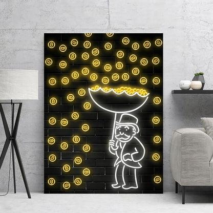 Raining Money Hand-painted Wall Art Graffiti Dollar Oil Painting on Canvas