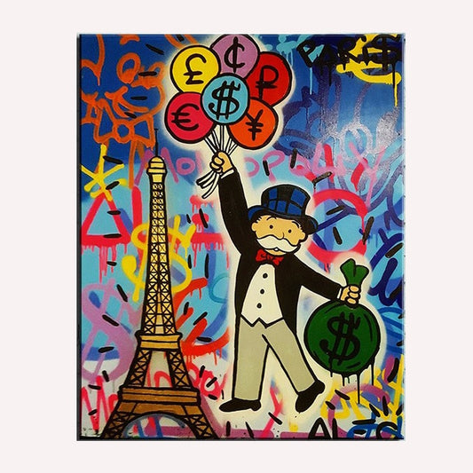 Money rain Painting Canvas Home Office Broker Decor Wall Art