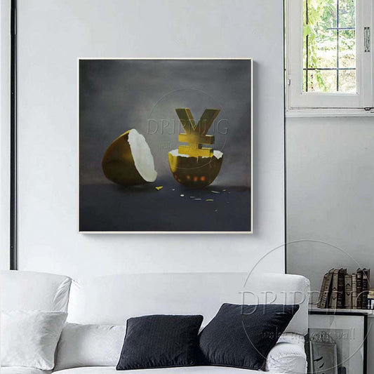 Special Design Hand-painted High Quality Burning Money Oil Painting on Canvas Modern Dollar Born in Egg Oil Painting for Decor