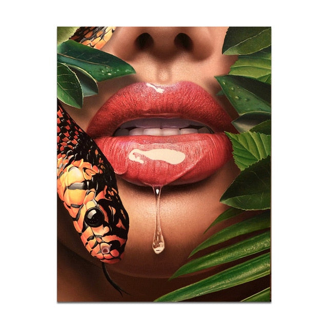 Woman Sexy Red Lips Money Posters Print on Canvas Wall Art Picture for Living Room Office Home Decor No Frame