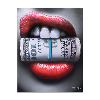 Woman Sexy Red Lips Money Posters Print on Canvas Wall Art Picture for Living Room Office Home Decor No Frame