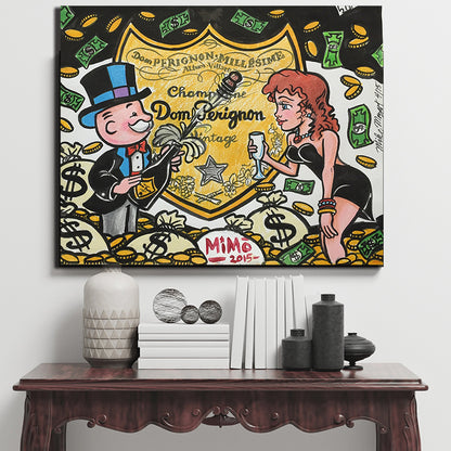 Champagne Money Poster Alec Monopoly guy Paintings On Canvas Modern Art Broker Decoration