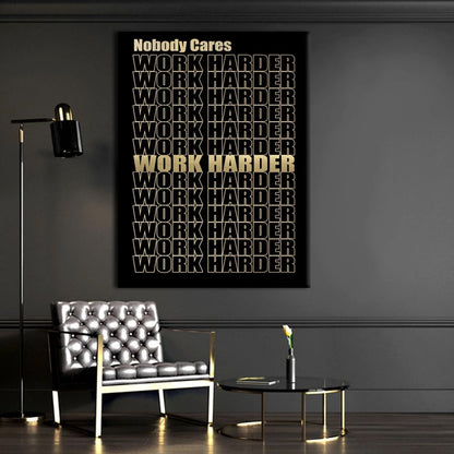 1 Piece printed Painting WORK HARDER GOLD Framed Canvas Wall Art