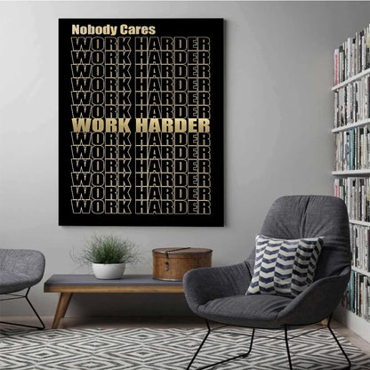 1 Piece printed Painting WORK HARDER GOLD Framed Canvas Wall Art