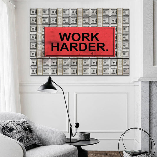 Work Harder Money Oil Painting Canvas Wall art Pictures for living room office Broker Decor