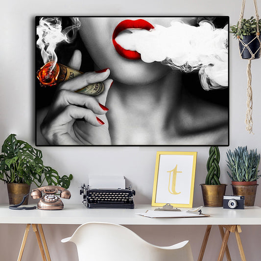 Women with Fire Money Canvas Painting Posters and Prints Wall Art Broker Decor