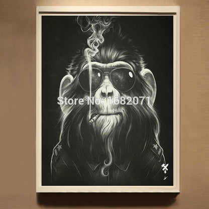 Artist Hand-painted Abstract Orangutan Smoking Modern Money Oil Painting On Canvas