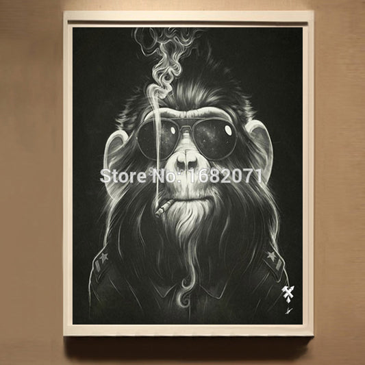 Artist Hand-painted Abstract Orangutan Smoking Modern Money Oil Painting On Canvas