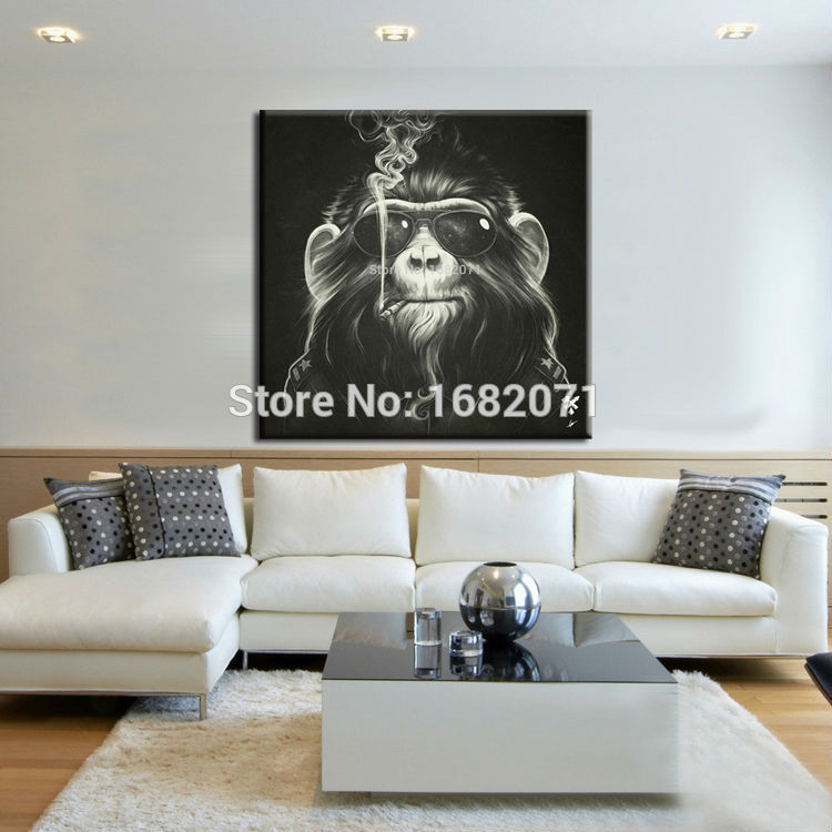 Artist Hand-painted Abstract Orangutan Smoking Modern Money Oil Painting On Canvas