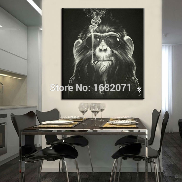 Artist Hand-painted Abstract Orangutan Smoking Modern Money Oil Painting On Canvas