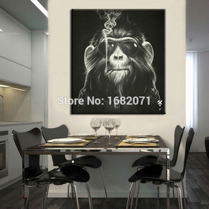 Artist Hand-painted Abstract Orangutan Smoking Modern Money Oil Painting On Canvas