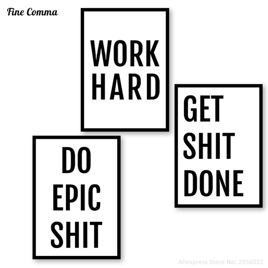 Get Shit Done Poster Print Black White Do Epic Shit Work Hard Quotes broker decor