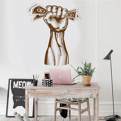 Hand With Money Wall Decals Dollars Inspirational Business Office Motivation Vinyl Sticker broker decor
