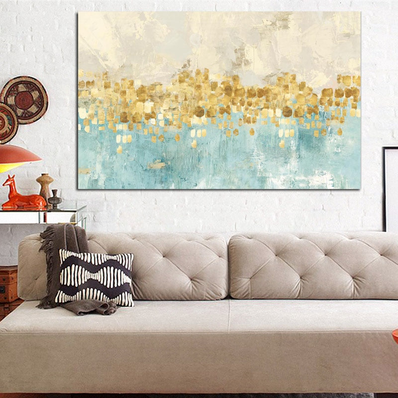Abstract Gold Money Sea Wave Oil Painting on Canvas Broker Decor