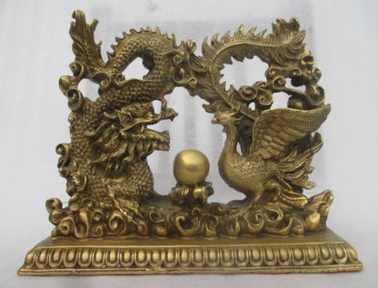 8.07 inch/ Bronze statue of the auspicious longfeng Chinese antique collection