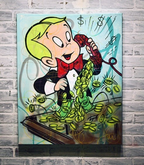 hand painted pop art  Richie Rich money oil painting on canvas graffiti street art broker decor