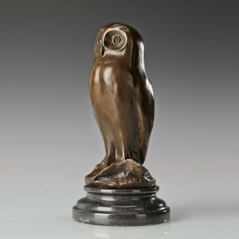 Bronze Figurine Statues Owl  Night Owls Sculpture  Home Office Decor