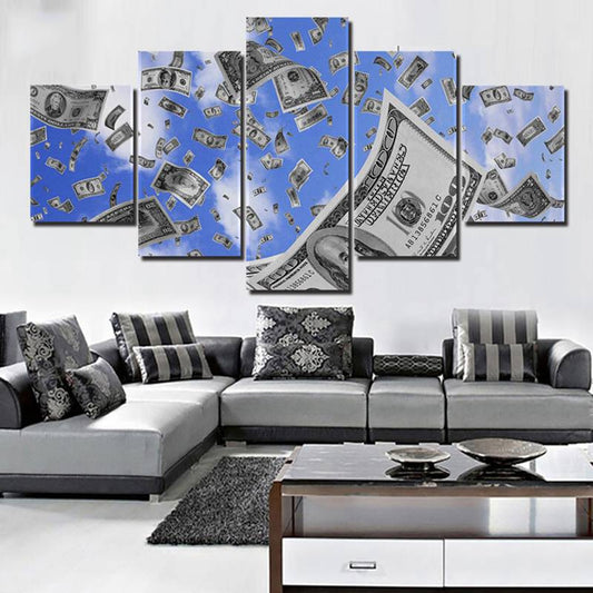 Canvas 5 Pieces Money Clouds Frames Painting  Wall Art For Living Room Home Office Broker Decor