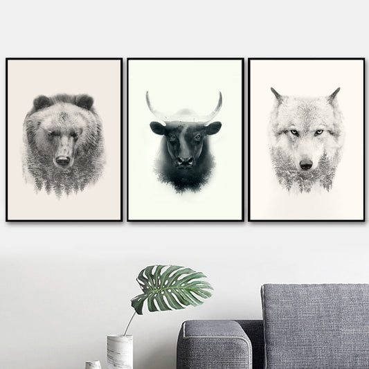 Bull Bear Wolf Abstract Poster And Prints Wall Art Canvas Painting