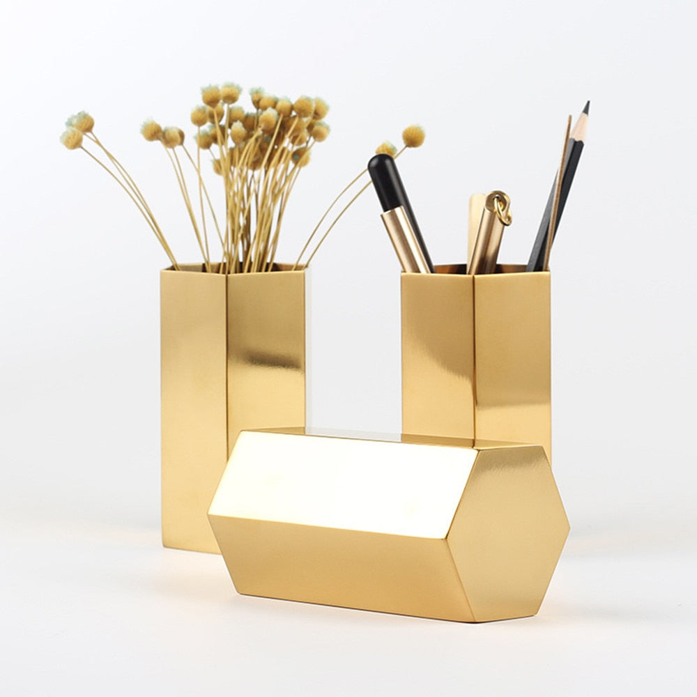 Luxury Desk Organizer Gold Stainless Steel Pencil Holder