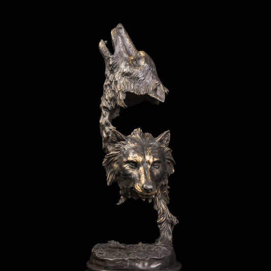 Bronze Wolf Heads sculptures  Retro Artwork Office Decoration