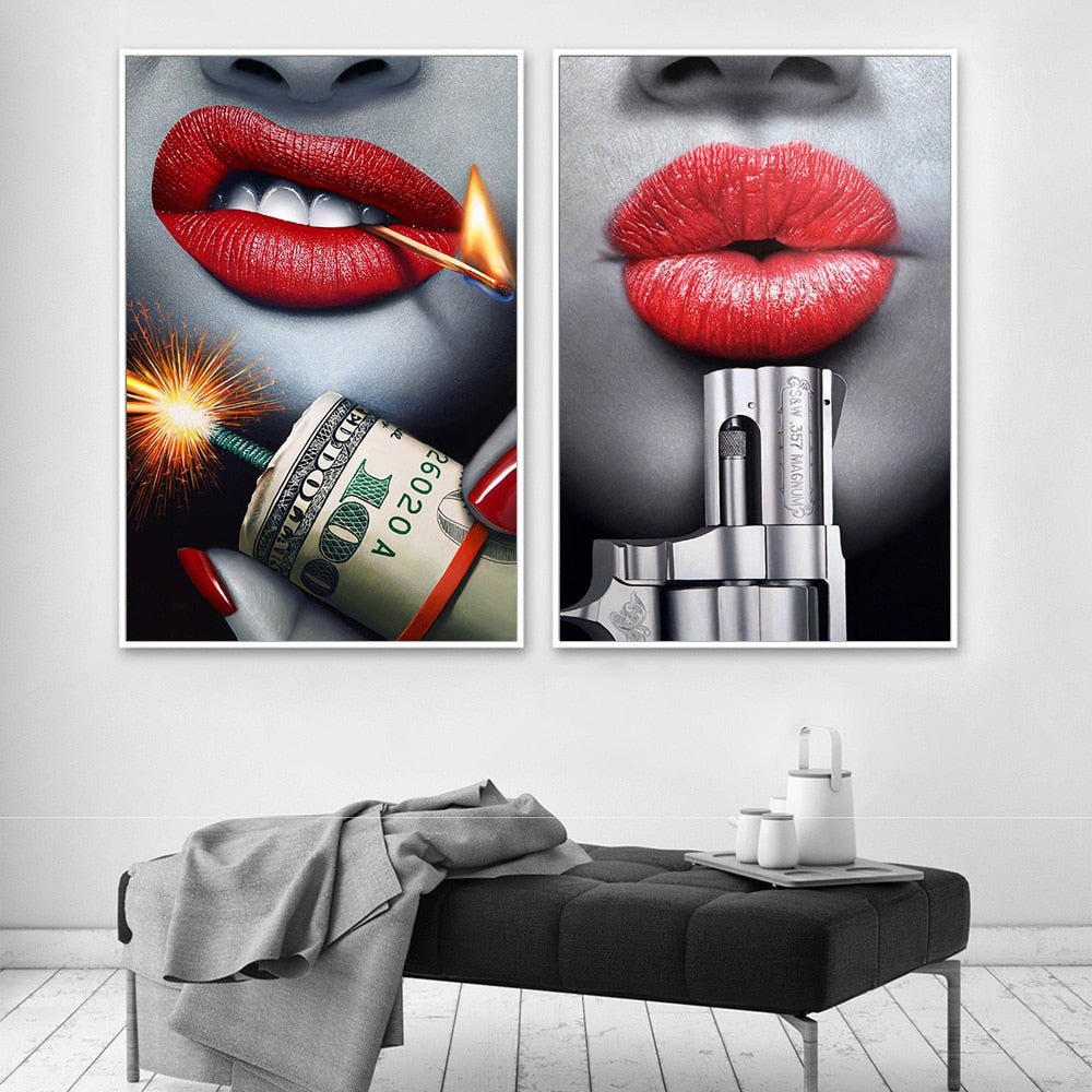The Red Lips Gun Money Broker Decor