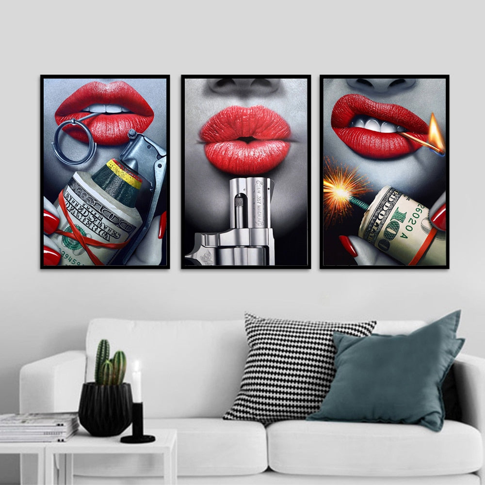 The Red Lips Gun Money Broker Decor