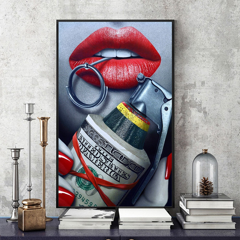 The Red Lips Gun Money Broker Decor