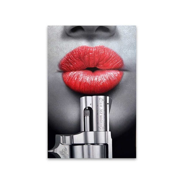 The Red Lips Gun Money Broker Decor