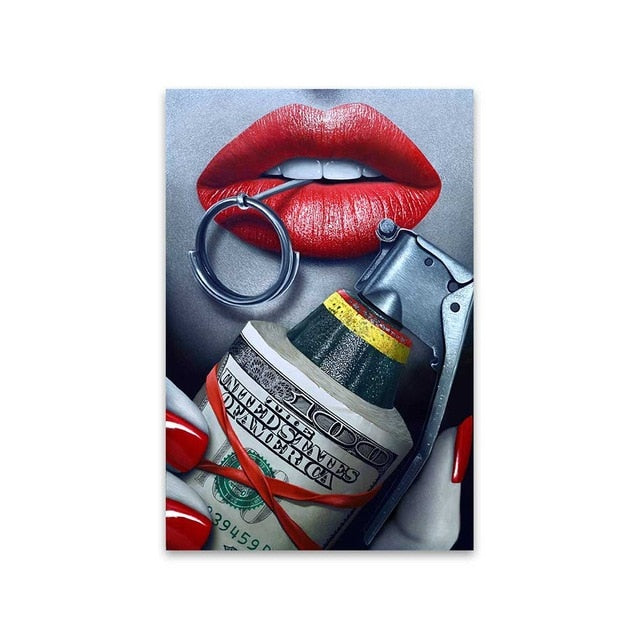 The Red Lips Gun Money Broker Decor