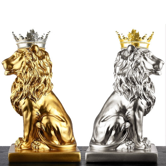 Modern Creative Wearing A Crown Gold Lion Vintage Statue Broker Decor Book Ends
