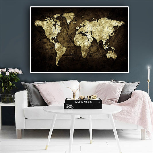 World Map on Money Poster Black and White Posters and Prints Canvas Painting
