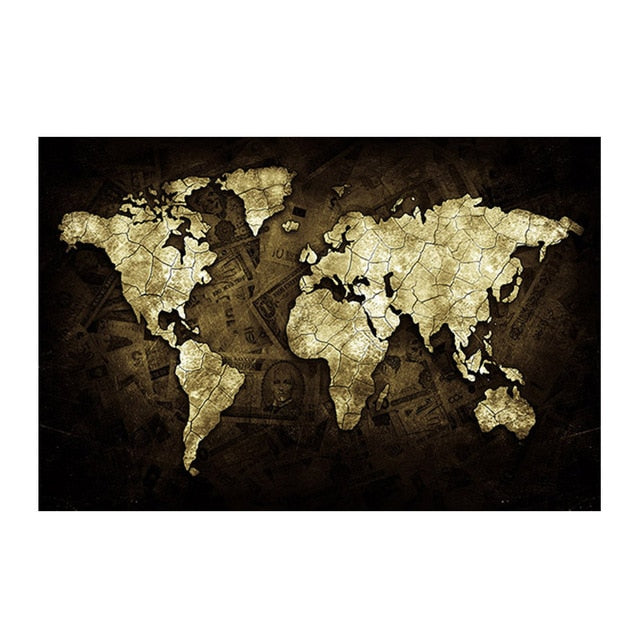 World Map on Money Poster Black and White Posters and Prints Canvas Painting